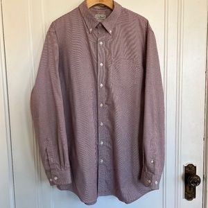 Men's LL BEAN Button Down Burgundy White Check Shirt Sz. L Tall